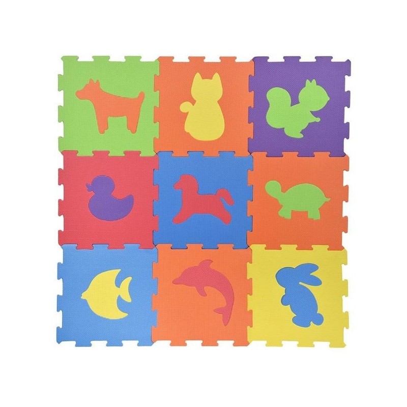 Covoraș din spumă cu imprimeuri animale format din 10 coli.  Dimensiuni: 29 x 29 cm  / colală