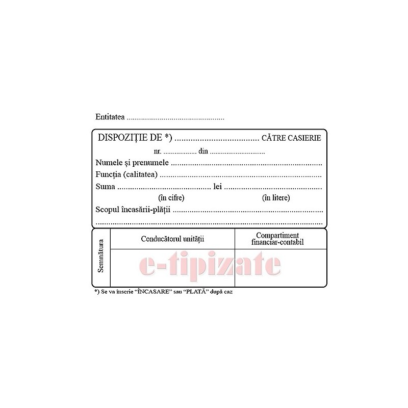 DISPOZITIE PLATA CATRE CASIERIE A6 OFFSET